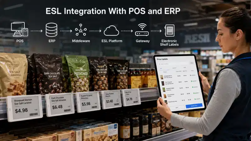 電子棚ラベルと POS および ERP の統合: API、データ マッピング、エラー処理、ロールバック