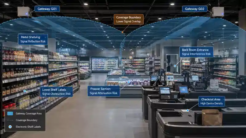 電子棚札ゲートウェイの配置: 小売店向けの RF サイト調査ガイド